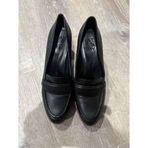 Naturalizer Black Leather Loafer Amble Block Heel Pumps‎ Modern Classic 9.5M